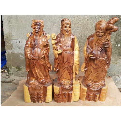 Tượng Phúc Lộc Thọ gỗ cẩm cao 40cm